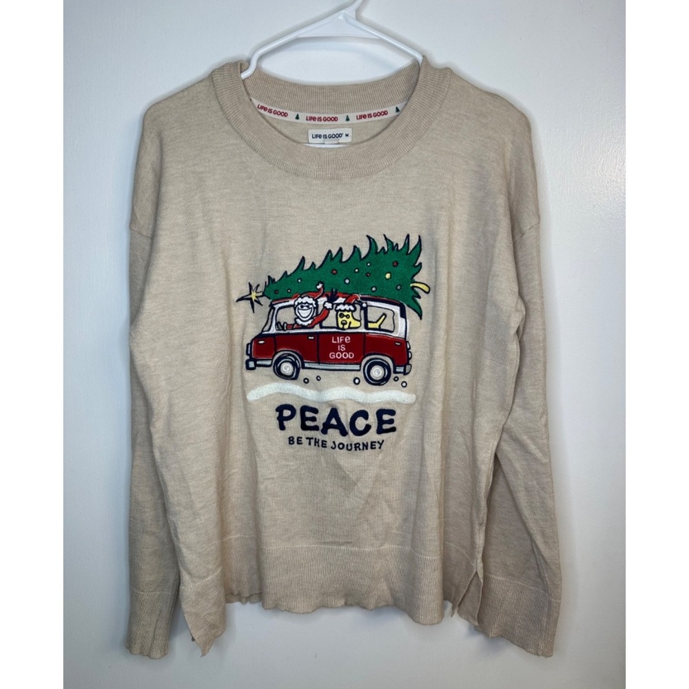 Life Is Good Women's M Peace Be the Journey Christmas Applique Sweater